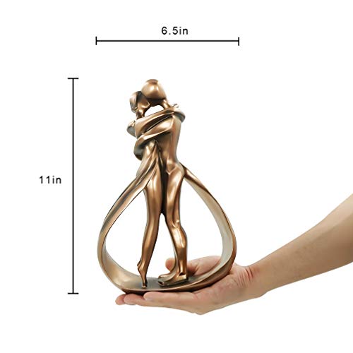 DreamsEden 11'' H Affectionate Couple Art Resin Sculpture, Passionate Embrace & Kiss Statue Abstract Romantic Ornament Figurine Home Decor (Antiqued Copper)