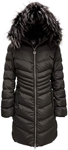 レディース 暖かい冬用スリミングコート ロングダウンパーカージャケット 取り外し可能なフェイクファーフード付き