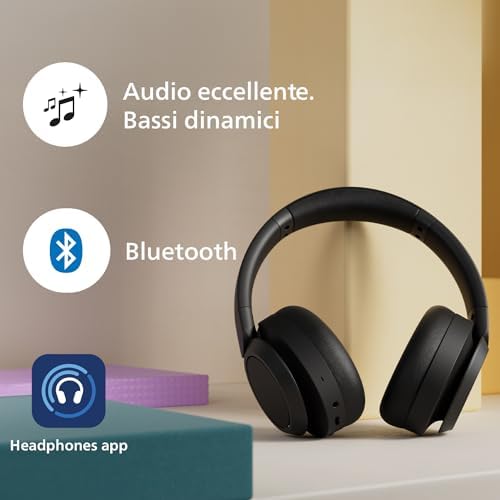 TAH6529BK/00 Cuffie Bluetooth Wireless Over Ear con Cancellazione del Rumore – Qualità di chiamata superiore, fino a 45 ore di riproduzione, adattatore aereo incluso