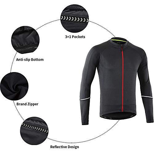 Men's Cycling Jersey Long Sleeves MTB Bike Bicycle Shirt (L, Black) - Thumbnail 3
