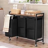 HOOBRO Laundry Basket 3 Compartments 40 L Each W/ Lid and Wheels view 2