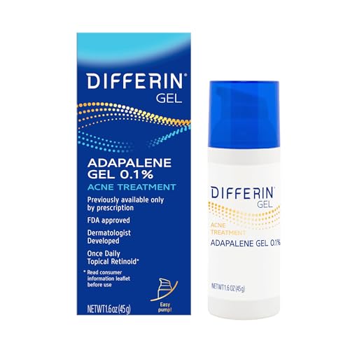 DIFFERIN ACNE TREATMENT GEL, 90 DAY SUPPLY, RETINOID TREATMENT FOR FACE WITH 0.1% ADAPALENE, GENTLE SKIN CARE FOR ACNE PRONE SENSITIVE SKIN, 45G PUMP (PACKAGING MAY VARY)