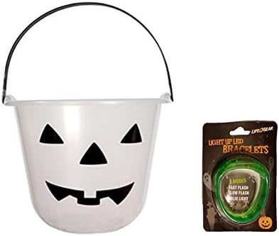 Halloween Glow in the Dark Jack-o-Lantern Bucket and Green Light Up LED Bracelet for Trick or Treating