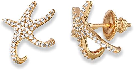 Sterling Silver Rose Gold Plated Hugging CZ Starfish Earrings
