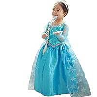 HNXDYY Princess Girls Elsa Costume Party Carnival Long Tail Fancy Dress Up Size (130) 5-6 Years Blue