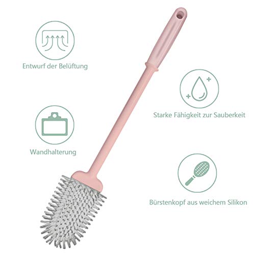 cshare Toilettenbürste, WC Bürste und Behälter,Klobürste Silikon mit Schnell Trocken Behälter und Griff,Wandmontage & Stehen Silikon Toilettenbürste Set für Badezimmer oder Gäste-WC(Rosa)