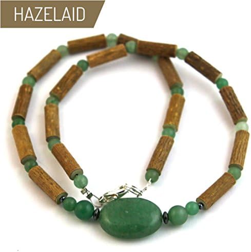 Hazelaid (TM) Adult Hazelwood-Gemstone Necklace - 16" Green Aventurine