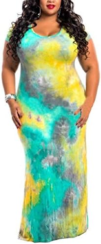WearLove Women's Plus Size Color Block Tie Dye Stripes Boho Summer Beach Long Maxi Dresses