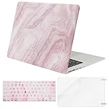 Mosiso Plastic Pattern Hard Case with Keyboard Cover with Screen Protector for MacBook Air 11 Inch (Models: A1370 and A1465), White Pink Marble