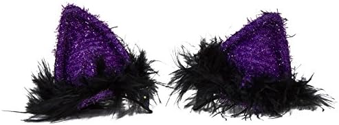 Halloween Costume Accessory - Flashing Furry Cat Ear Clip On Barrettes (Purple)