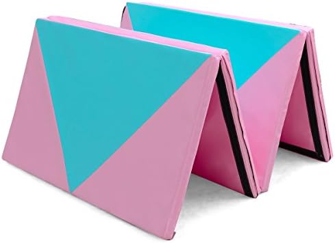 Custpromo 4'x10'x2 Gymnastics Mat Thick Folding Panel with Carrying Handles for Yoga, Gymnastics, Stretching, Core Workouts (Pink)