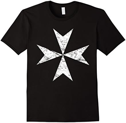 Mens Distressed Maltese Cross Knights Hospitaller T-Shirt Large Black