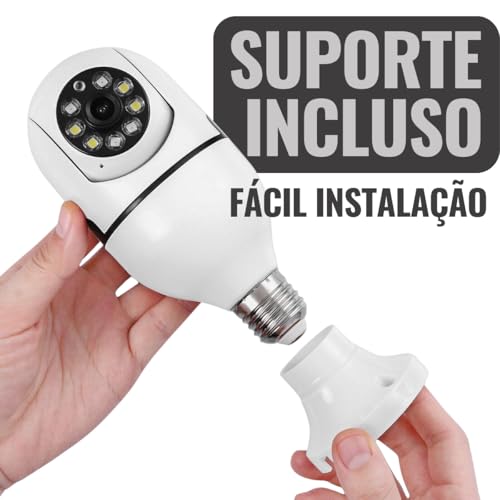 Kit 2 Câmera Segurança Lâmpada Ip Wifi 360° Full HD Inteligente Prova D'água Giratória Visão Noturna Infravermelho Detecção de Movimentos 1080P HD Bivolt Premium (2)