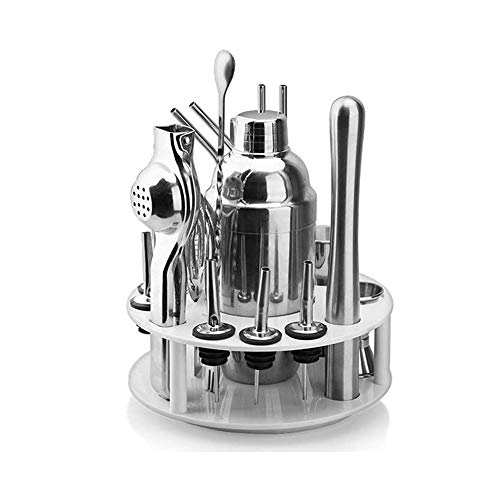LKNJLL Bar Set, 20-teilig Edelstahl Cocktail Shaker Bar Werkzeuge, mit drehendem Ausstellungsstand und Rezepte Booklet…