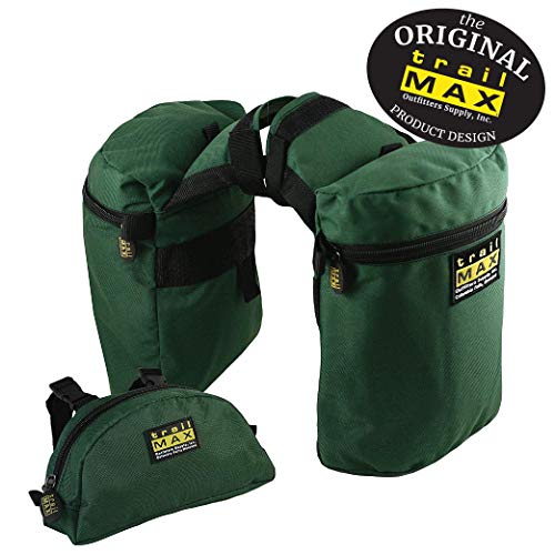 TrailMax Medium-Sized Saddle Horn Bag & Pommel Pocket Combo, Trail Riding Saddle-Bags with 1 Set of TrailMax Horn Bags & 1 Pommel Pocket (Forest Green)