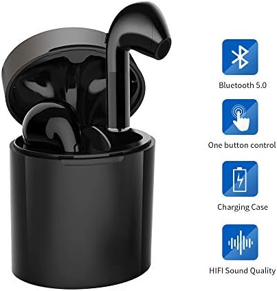 Helose Wireless Bluetooth Earbuds, Portable Sport V5.0 True Wireless Earphones Hands Free Mini Noise Cancelling in-Ear Headphones with Mic and Charging Case(X10 Black)