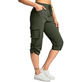 Pudolla Women's Cargo Capri Pants Lightweight Quick Dry Hiking Pants Summer Travel Casual Capris with 5 Pockets