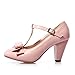 Susanny Women's Chic Sweet Round Toe T-Strap Bows Adorable Buckle High Cone Heel Mary Janes Dress Pink Pumps 8 B (M) US