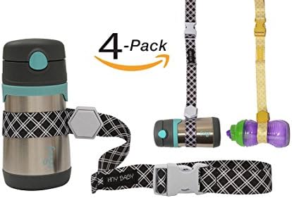 Sippy Cup Straps for Baby Bottle Toy Leash 4 Pack for Stroller High Chair Strap (Black/Yellow)