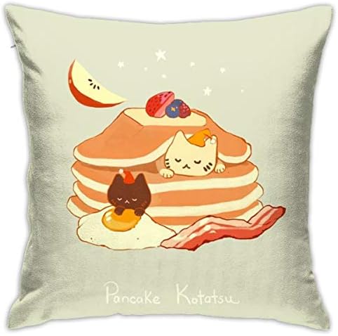 Pancake Kotatsu and Cute Kittens Crazy Square Throw Pillow Cover Novelty Creative Cushion Cover Pillowcase with Zipper Personalized Pillowslip for Sofa Couch Home Decorative, 18X18 Inch