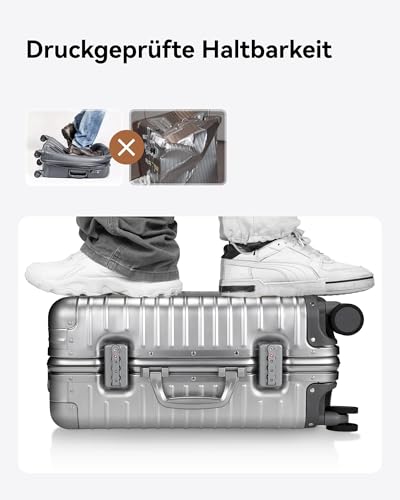 LUGGEX All Aluminium Suitcase, Hand Luggage, Aluminium Suitcase Trolleys without Zip, Sturdy Hard Shell Case with 4 Double Spinner Wheels, TSA Combination Lock (Silver, 55 x 38 x 23 cm, 40 L)