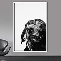 Framed Canvas Wall Art High Contrast Portrait Animals Black and White Contemporary Dogs Duotone Expressive Grey Photography Portrait - 16x24 inches