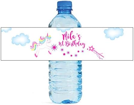 100 Unicorn Theme Birthday Baby Shower Water bottle labels, easy to use self stick