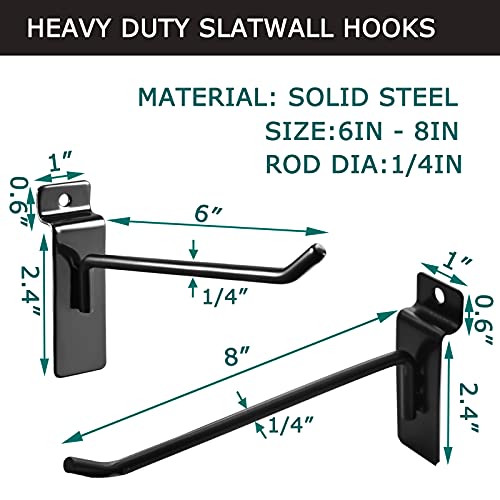48Pack 6"and 8" Black Slatwall Hooks, Heavy Duty Slatwall Hooks & Hangers for Commercial Retail