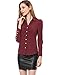 Allegra K Women Single Breasted Long Sleeve Button Decor Cuffs Shirt XL Burgundy