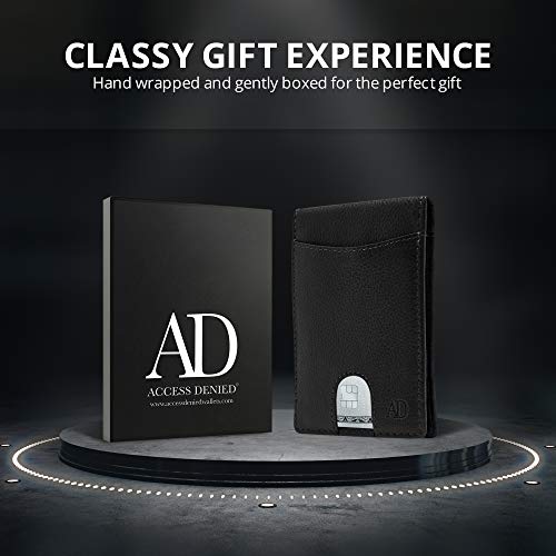 Slim Bifold Wallets For Men - Money Clip Wallet RFID Front Pocket Leather Thin Minimalist Mens Wallet Credit Card Holder Black
