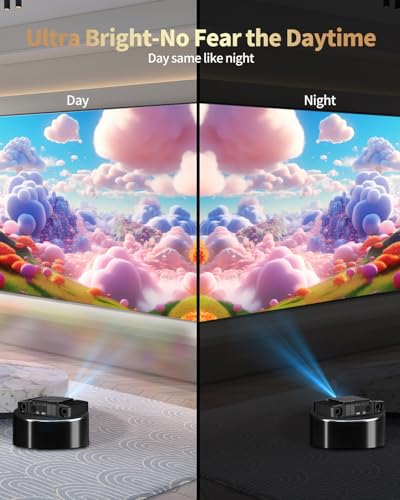 Smart 4K Projector, 2500 ANSI Outdoor Projector for Garden, Bedroom & Home Theater, Native 1080P HDMI with Hidden Electric Bracket, Auto Focus Keystone, WiFi 6 Bluetooth, 300'' IMAX Enhanced Black