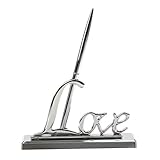 Pixnor Wedding Pen Set with Plated Metal Love Holder Party for Guest Book Silver