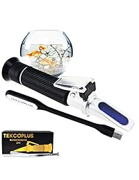 Optics Salinidad refractómetro 0 10  con regla de ATC, densidad de doble escala (1,0 a 1,070 0 100ppt) para la sal agua de mar acuario tanque, Industria, con luz LED y marino pipetas