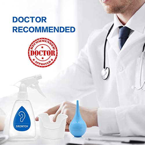 Ear Wax Removal Tool, SREMTCH Earwax Remover Kit with Washer Bottle, Hard Nozzles, Ear Basin, Bulb Syringe, Dropper Vial, 5 Soft Ear Tips for Ear Cleaning