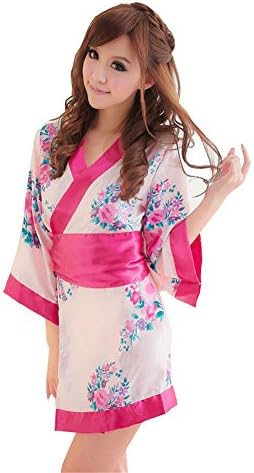 Women's Sexy Lingerie Kimono Nightgowns Bathrobe+waistband+thongs Printed Satin