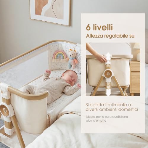 Maydolly Beistellbett 3 in 1 Portable Baby Bed with Breathable Mesh and Sheet, Adjustable Pram Cot (Cream White)