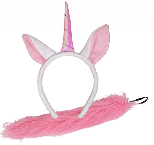 Wicked Adult Ears & Tail Pink Unicorn Fancy Dress Halloween Accessory