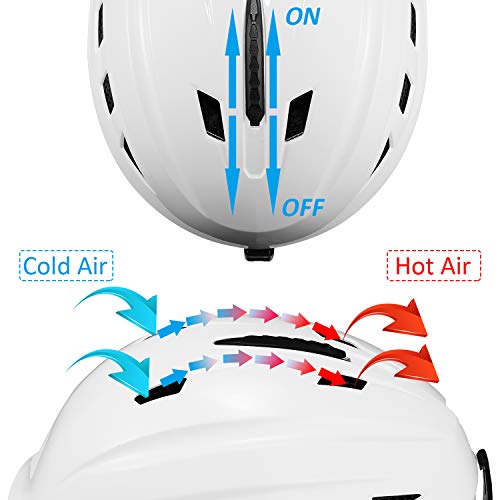 VELAZZIO Valiant Ski Helmet, Snowboard Helmet - Adjustable Venting, Goggles and Audio Compatible, Removable Liner and Ear Pads, Safety-Certified Snow Sports Helmet for Men, Women & Youth （White - M） - Thumbnail 5