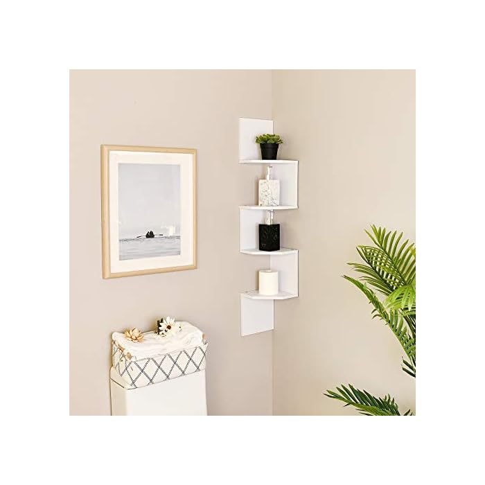 WELLAND Zig Zag Floating Corner Shelves, 4Tier Wall Mounted Storage