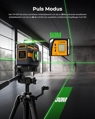 Cross Line Laser, CIGMAN App Intelligent Control, 3 x 360 Degrees, Self-Levelling Laser Spirit Level, with Rechargeable Lithium Battery, Construction Laser, Cross Laser, Green for Indoor Use (CM-S01)