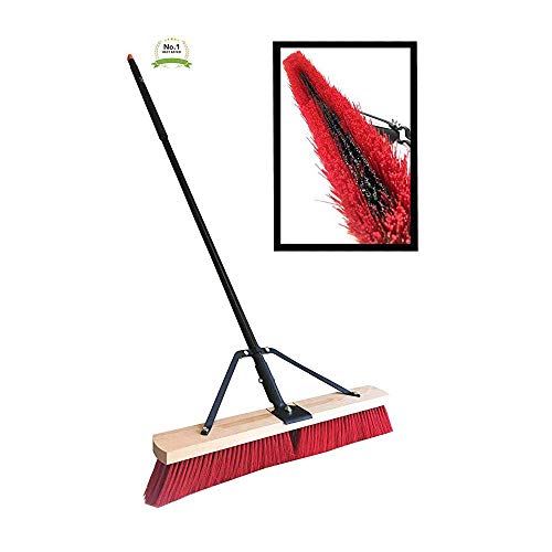 Professional Commercial Multi Surface Heavy Duty Industrial Push Broom Rough Surface Sweeper Brush With Stiff Bristles & Steel Wire Insert Warehouse & Contractors, Lawn & Garden, Indoor&Outdoor (Red) - Thumbnail 2