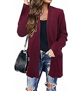 Newshows Women's Long Sleeve Open Front Leopard Cardigan Sweater Solid Knit Outwear with Pockets