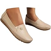 Orthopedic Shoes for Women Orthopedic Loafers for Women Zapatos Ortopédicos para Mujer Leather Loafers Beige Slip-On Flats Casual Comfort Walking Shoes Round Toe Anti-Slip Low Heels Footwear
