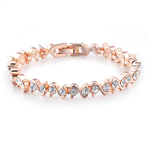Hand Chain Charm Bracelet Women's Rose Gold Plated Bling S Type Rhinestone