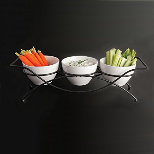 Elegant 4piece Tier Relish Tray with White Ceramic Bowl Dish & Stand
