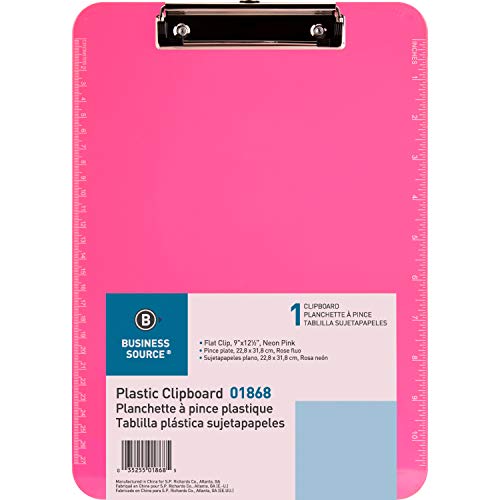 Neon Pink Transparent Plastic Clipboard, 9" x 12.5" (SPR01868)