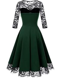 Homrain - Vestido de cóctel para mujer, estilo vintage de los años cincuenta, con encaje floral, cuello redondo