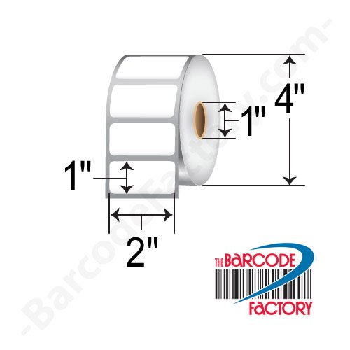 Zebra Compatible 2 x 1 Direct Thermal Labels 1"-Core 4"-OD, 1375/Roll, 12 Rolls (LP2844,LP2824 Plus,GC420D,GK420D,GX420D,TLP2824)