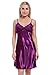 BellisMira Women's Satin Chemise Nightgowns, Sexy Sleepwear V Neck Spaghetti Strap Silk Lace Nightdress Purple, S