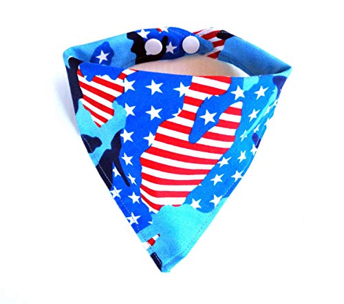 2 sided Reversible Camouflage American Flag Patriotic Red White and Blue United States Map Pet Bib Dog Cat Bandanna with snap closure Dogwear Petwear
